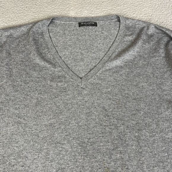 Cashmere Wool Blend Sweater Mens 4XLT Pullover V-Neck Gray Kallspin Big & Tall - Picture 2 of 10